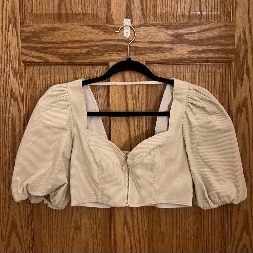 Puff Sleeve Bohemian Cropped corset Corduroy Blouse Crop top